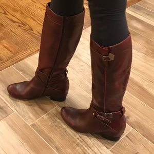 Miz Mooz Wedge Maroon Knee High Leather Boots